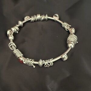 Handcrafted Sterling Silver Bangle Bracelet with Gemstones